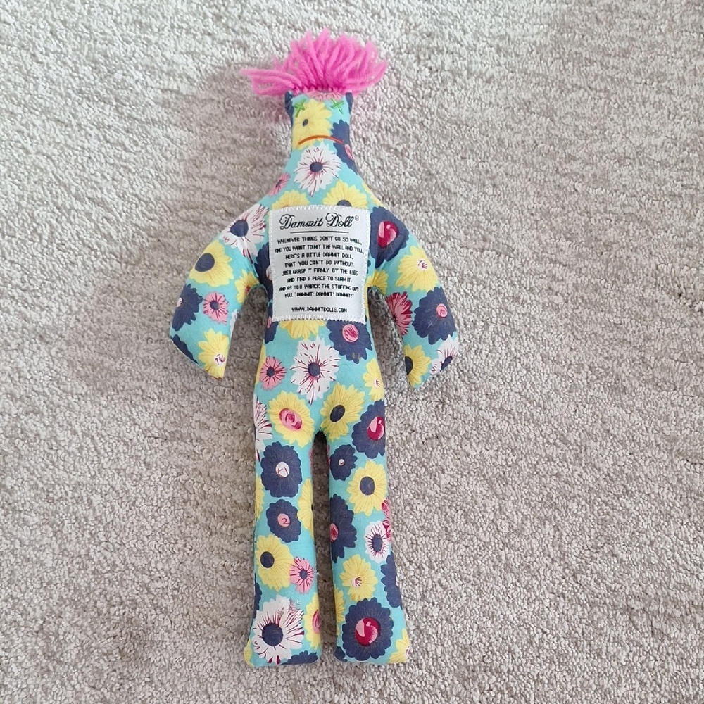 Floral Print Doll with Pink Hair